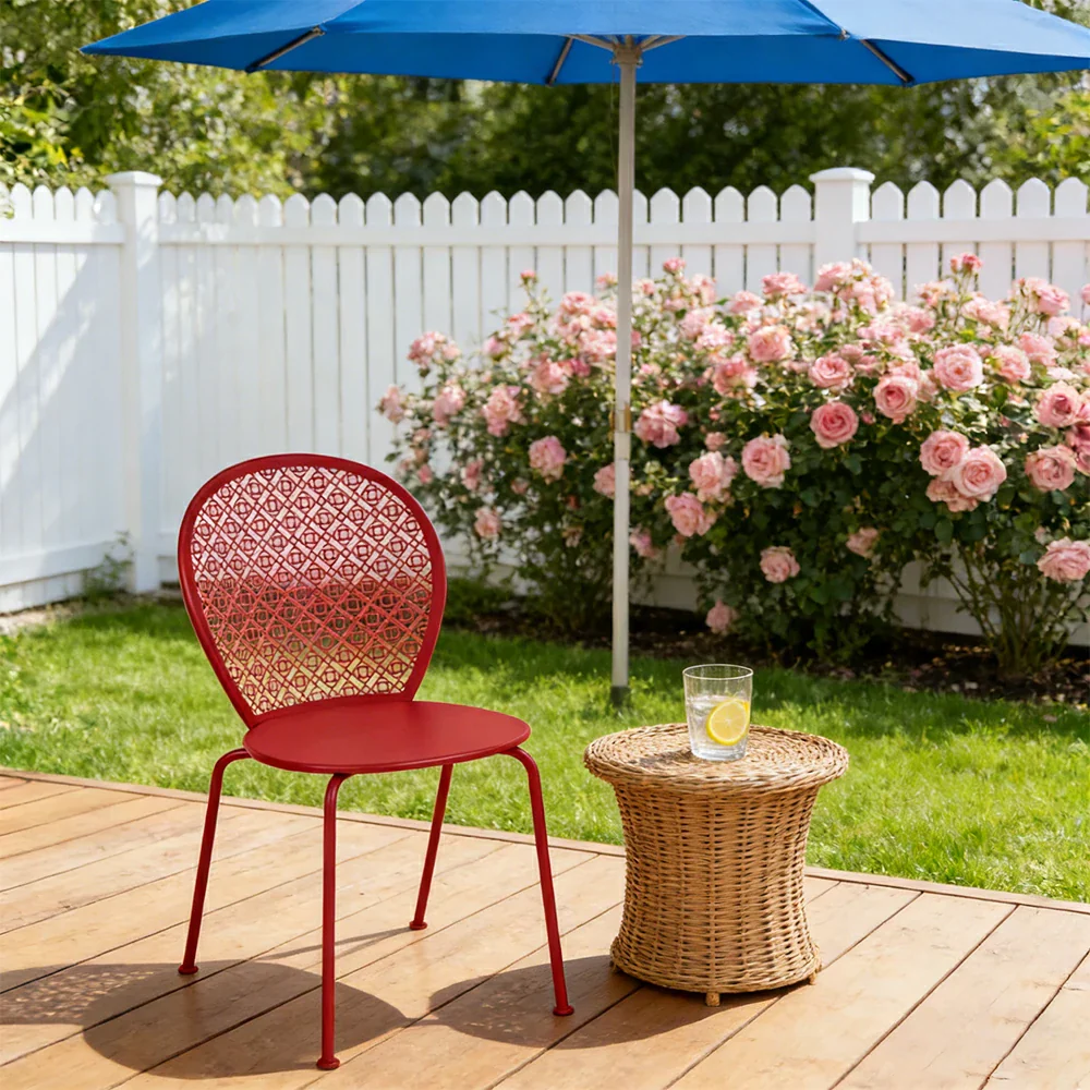 SOLARA Outdoor Dining Chair Weather-Resistant Rust-Resistant Metal Frame Easy-Clean Design with Rounded Safety Edges - Red - Image 2