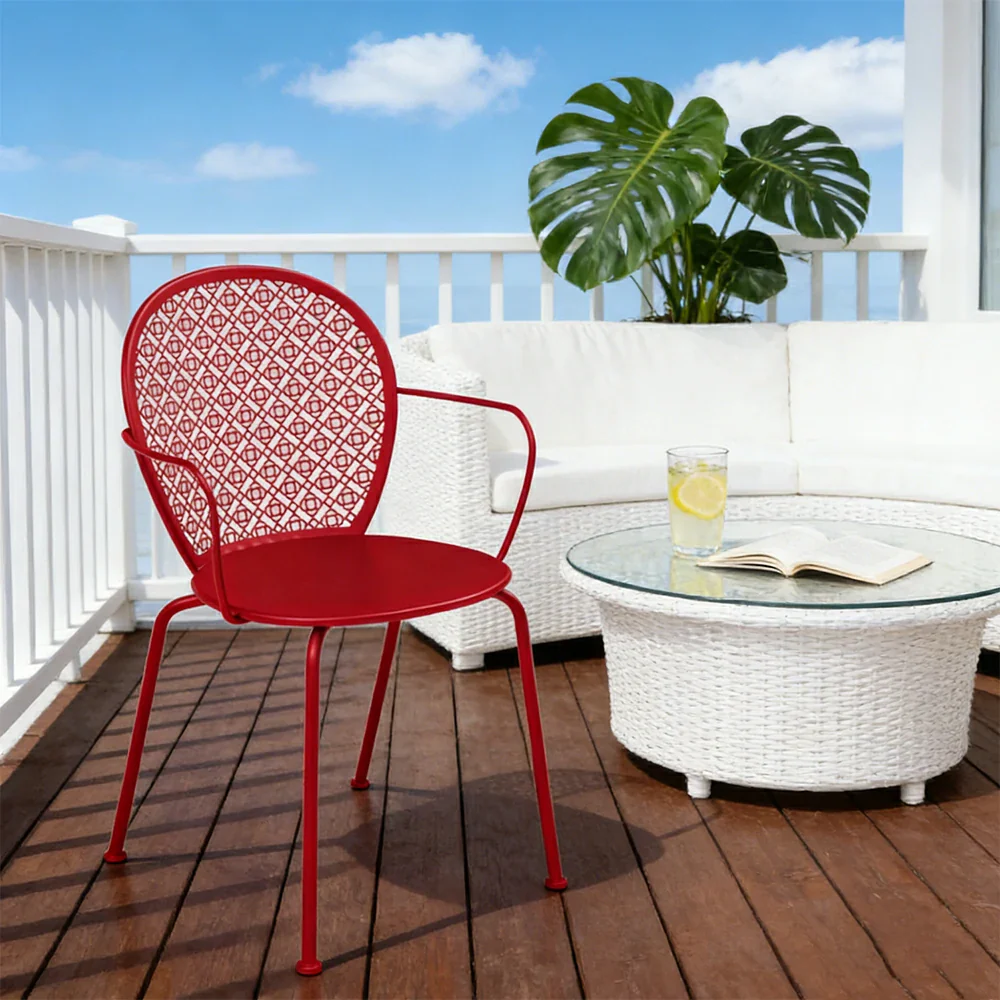 SOLARA Outdoor Dining Chair Weather-Resistant Rust-Resistant Metal Frame Easy-Clean Design with Rounded Safety Edges - Red - Image 7