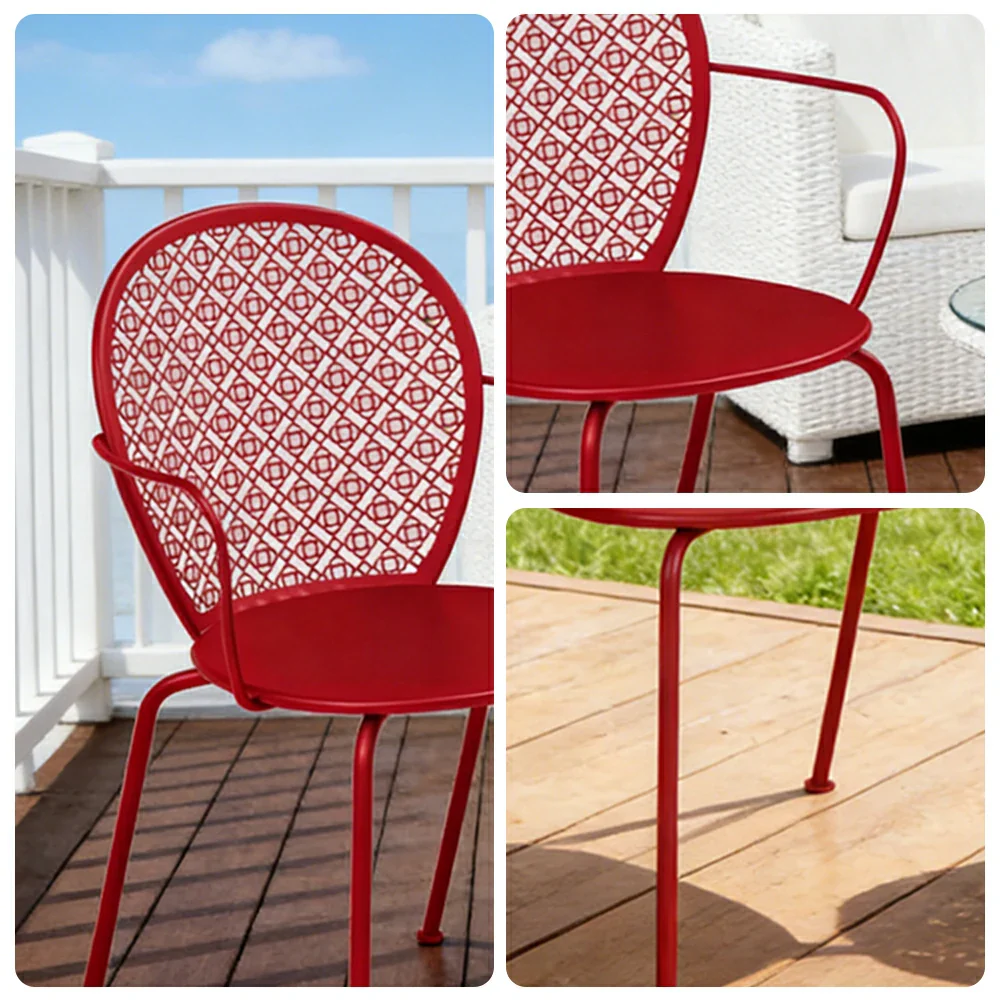 SOLARA Outdoor Dining Chair Weather-Resistant Rust-Resistant Metal Frame Easy-Clean Design with Rounded Safety Edges - Red - Image 8