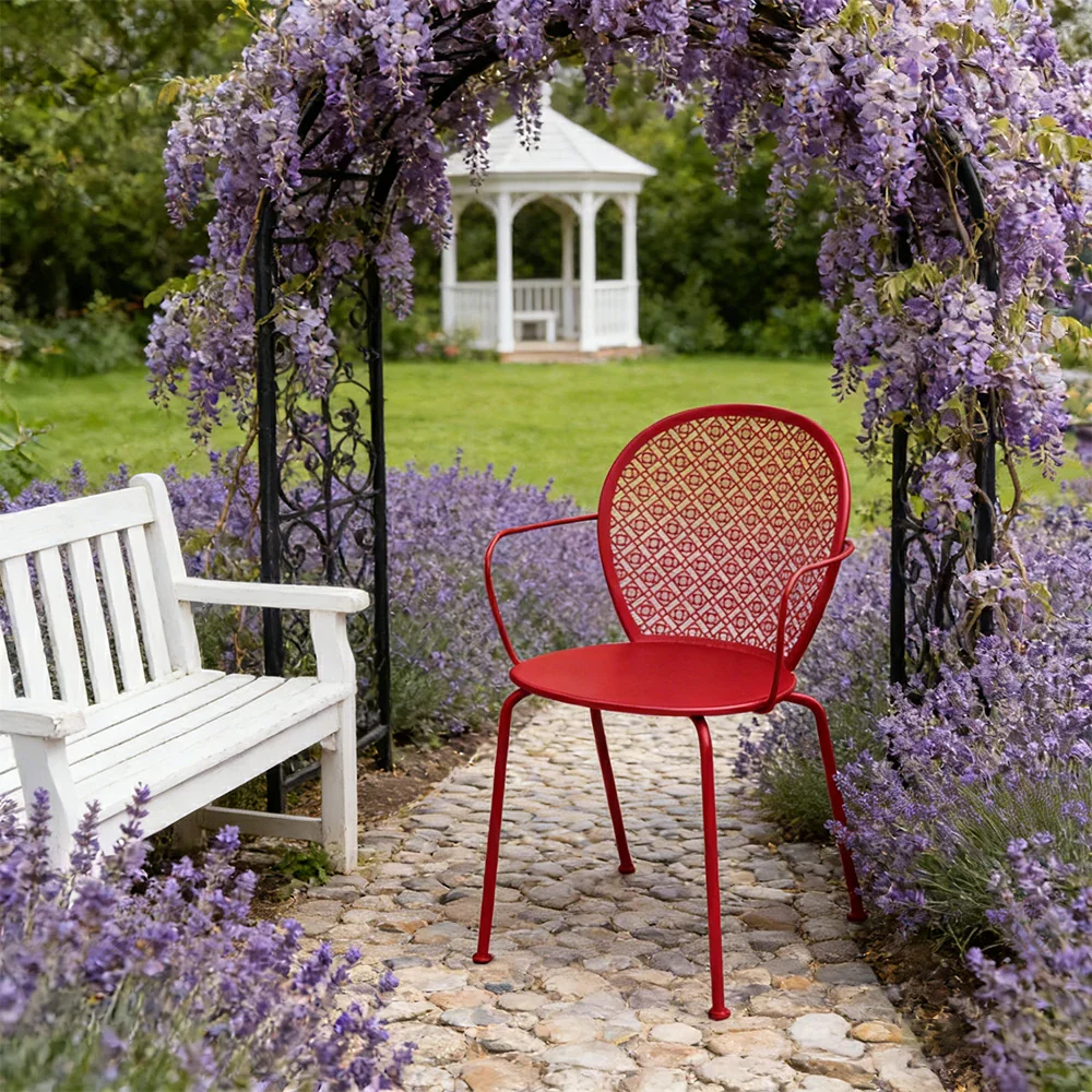 SOLARA Outdoor Dining Chair Weather-Resistant Rust-Resistant Metal Frame Easy-Clean Design with Rounded Safety Edges - Red - Image 9