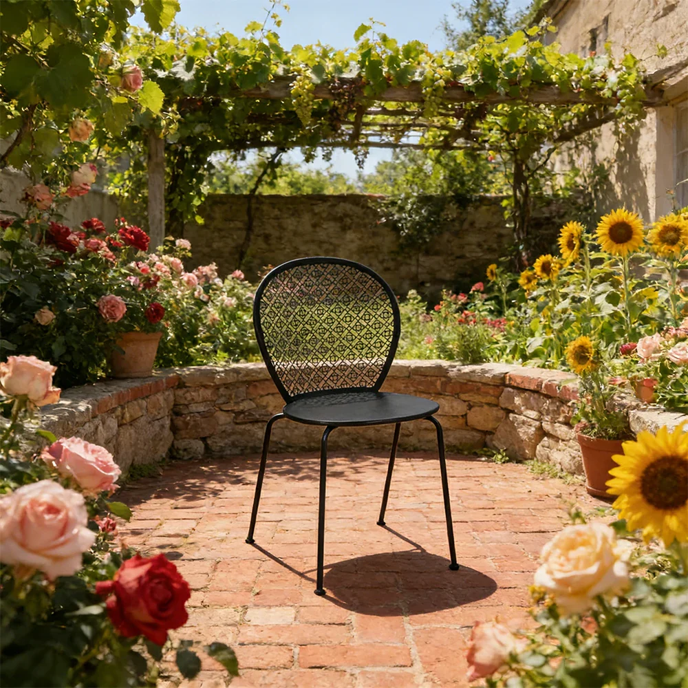 SOLARA Outdoor Dining Chair Weather-Resistant Rust-Resistant Metal Frame Easy-Clean Design with Rounded Safety Edges - Black - Image 4