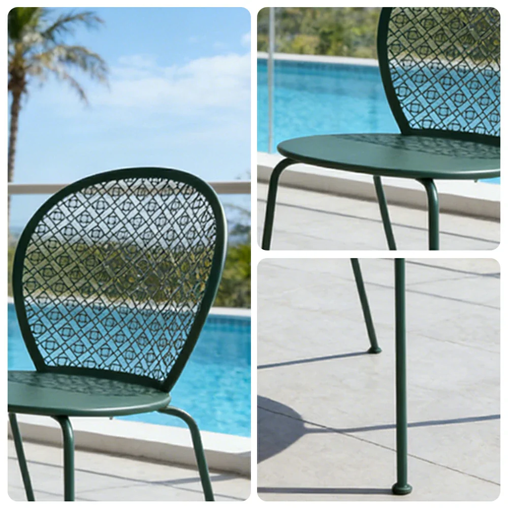 SOLARA Outdoor Dining Chair Weather-Resistant Rust-Resistant Metal Frame Easy-Clean Design with Rounded Safety Edges - Green - Image 3