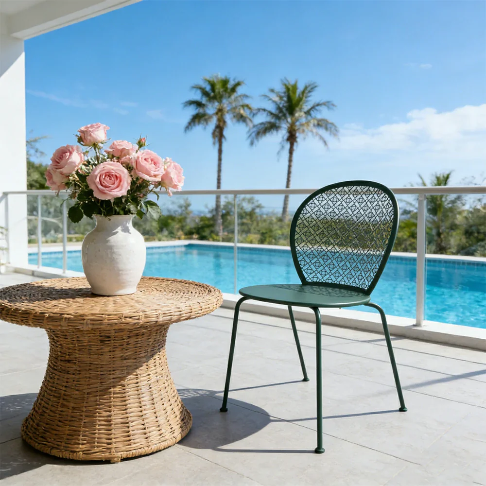 SOLARA Outdoor Dining Chair Weather-Resistant Rust-Resistant Metal Frame Easy-Clean Design with Rounded Safety Edges - Green - Image 4