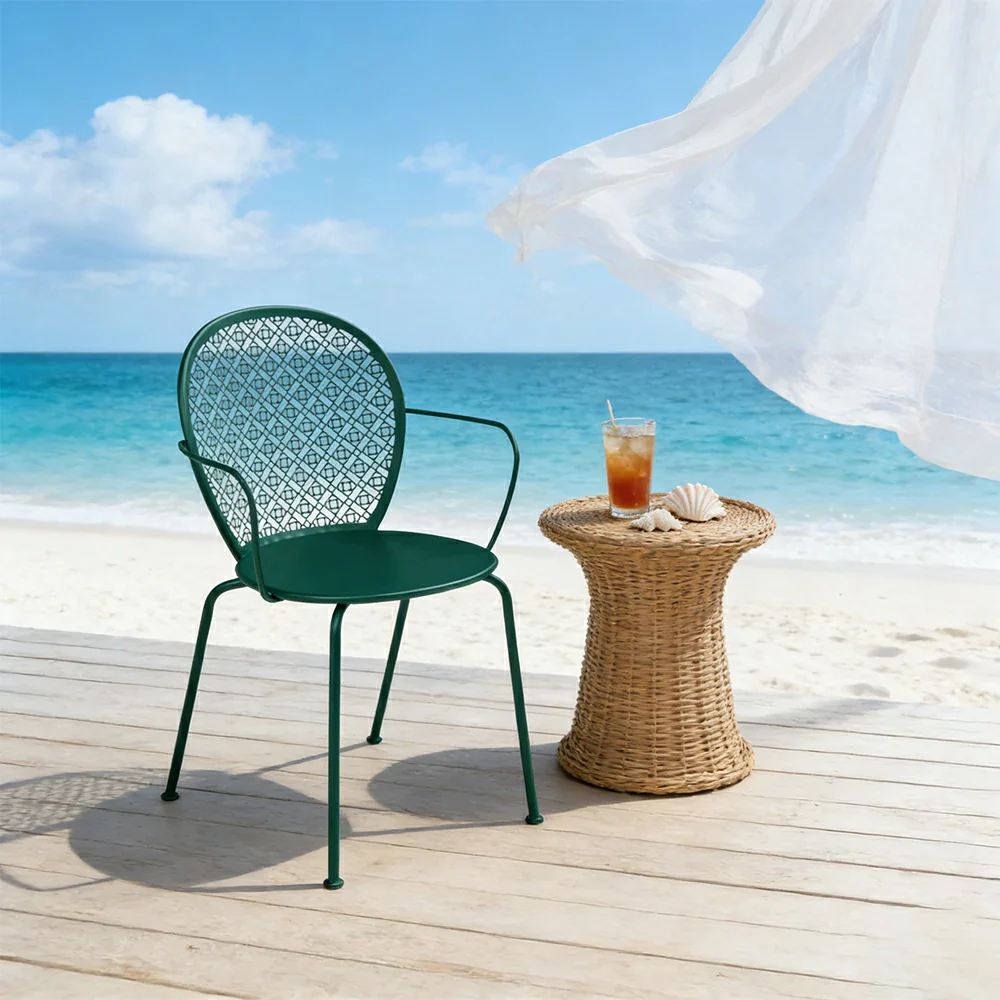 SOLARA Outdoor Dining Chair Weather-Resistant Rust-Resistant Metal Frame Easy-Clean Design with Rounded Safety Edges - Green - Image 7
