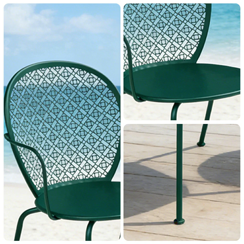 SOLARA Outdoor Dining Chair Weather-Resistant Rust-Resistant Metal Frame Easy-Clean Design with Rounded Safety Edges - Green - Image 8