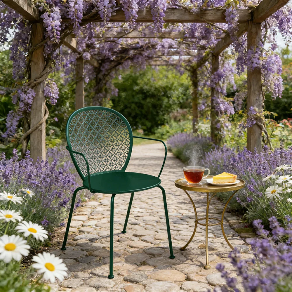 SOLARA Outdoor Dining Chair Weather-Resistant Rust-Resistant Metal Frame Easy-Clean Design with Rounded Safety Edges - Green - Image 9