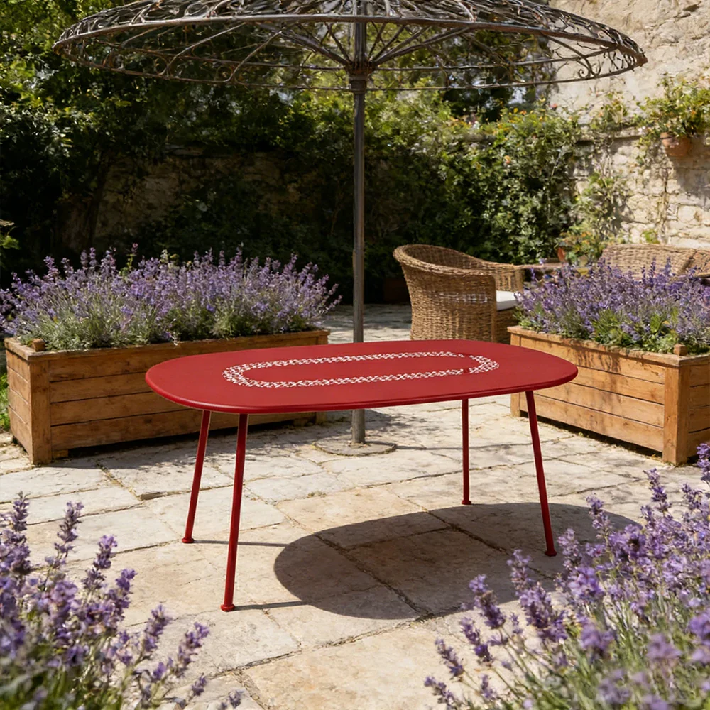 SOLARA Outdoor Table Weather-Resistant Rust-Resistant Metal Frame Easy-Clean Design with Rounded Safety Edges - Red - Image 2