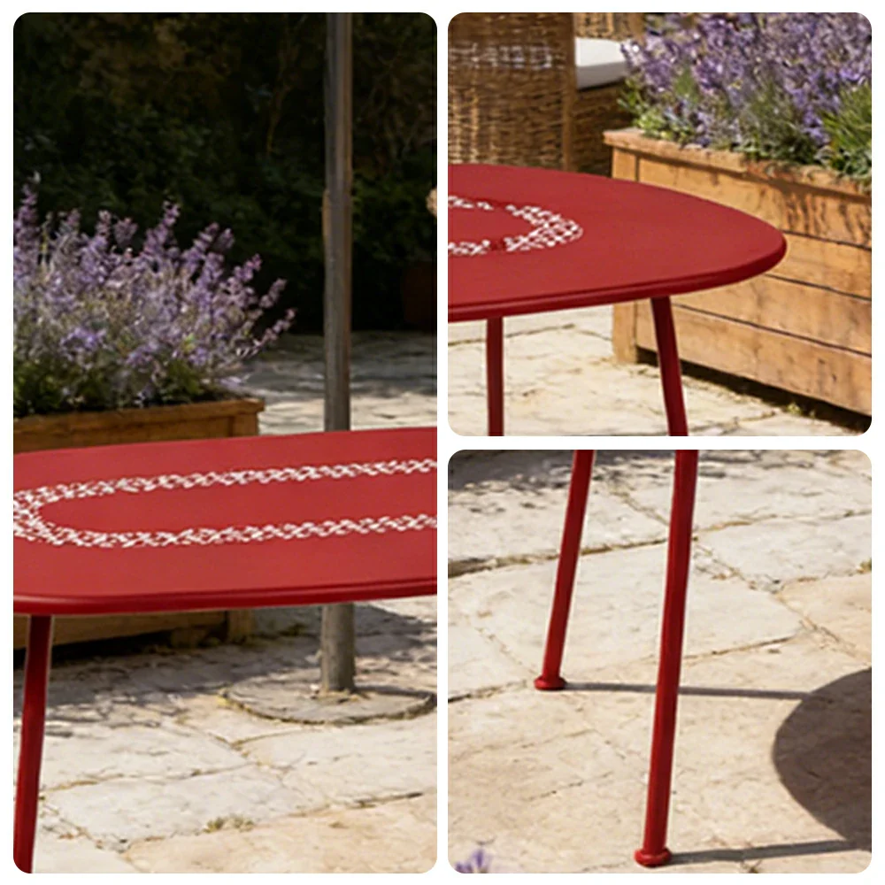 SOLARA Outdoor Table Weather-Resistant Rust-Resistant Metal Frame Easy-Clean Design with Rounded Safety Edges - Red - Image 3