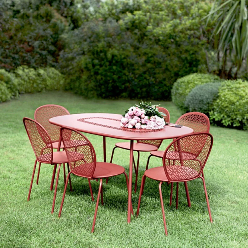 SOLARA Outdoor Table Weather-Resistant Rust-Resistant Metal Frame Easy-Clean Design with Rounded Safety Edges - Red - Image 4