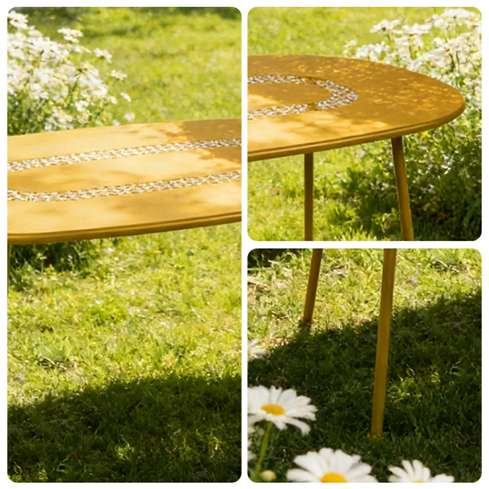 SOLARA Outdoor Table Weather-Resistant Rust-Resistant Metal Frame Easy-Clean Design with Rounded Safety Edges - Yellow - Image 3