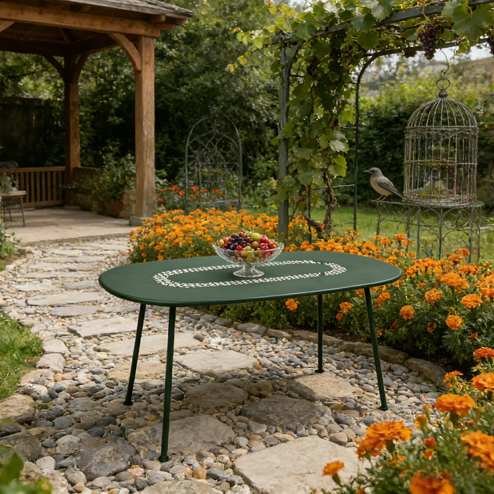 SOLARA Outdoor Table Weather-Resistant Rust-Resistant Metal Frame Easy-Clean Design with Rounded Safety Edges - Green - Image 2