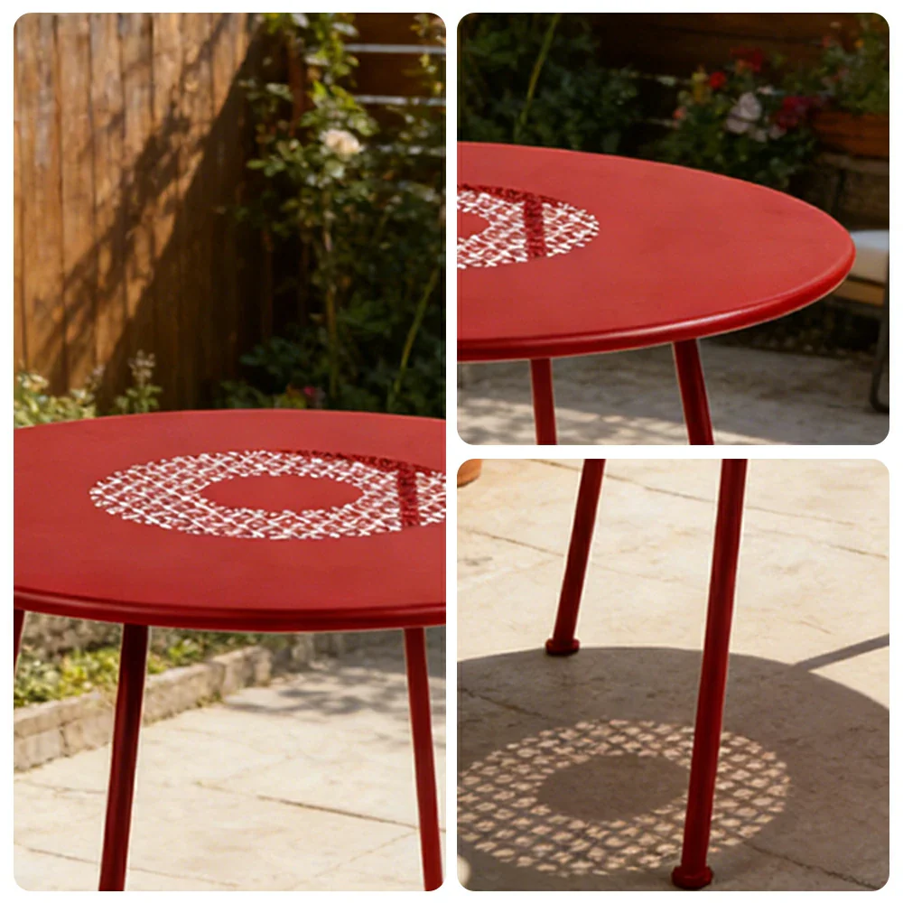SOLARA Outdoor Round Table Weather-Resistant Rust-Resistant Metal Frame Easy-Clean Design with Rounded Safety Edges - Red - Image 4