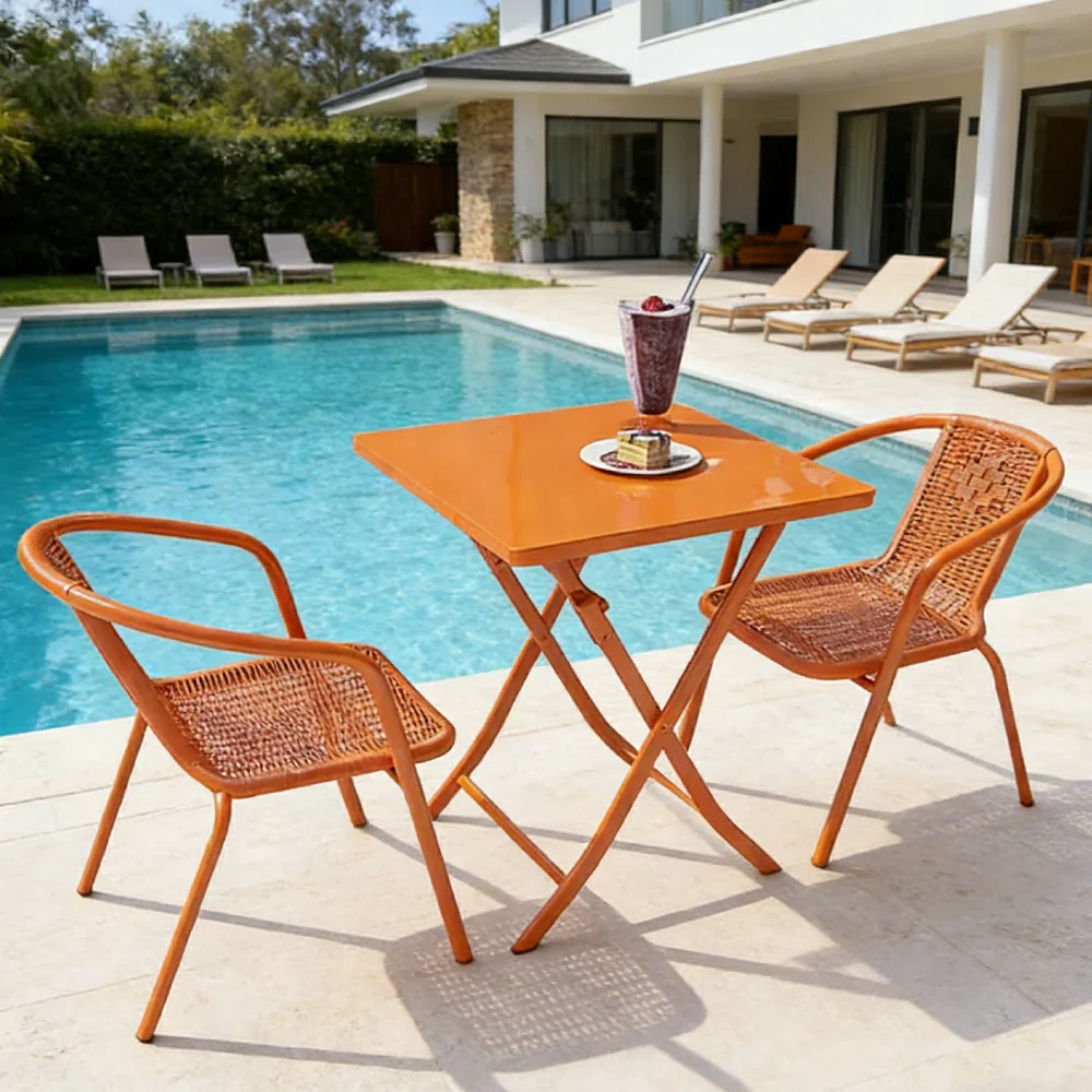 SOLARA 55cm Folding Square Table and 2 Chairs Set - Space-Saving Foldable Design, Durable Powder-Coated Iron Frame, Patio Balcony Café Dining Set - Image 4