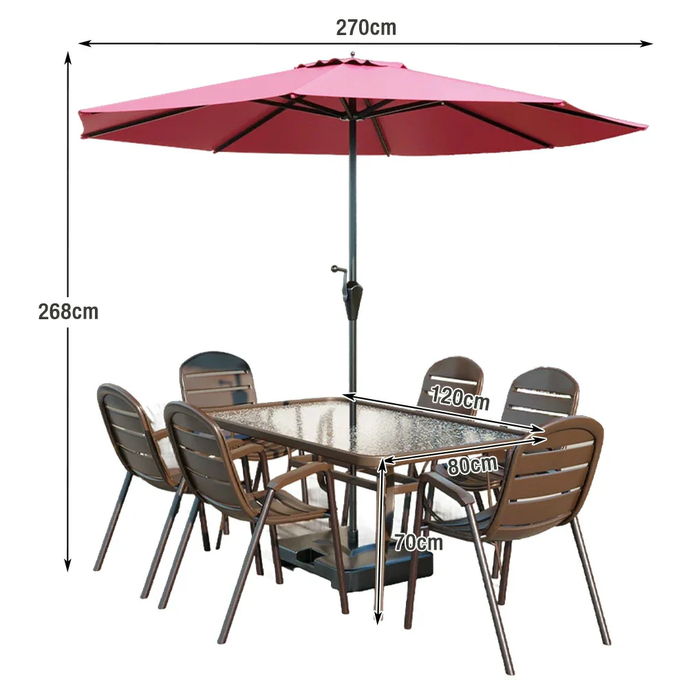 SOLARA Outdoor Table & Chair Set with Umbrella – Square Tempered Glass Table, Breathable Teslin Chairs, Sturdy Steel Frame - Walnut - Image 6