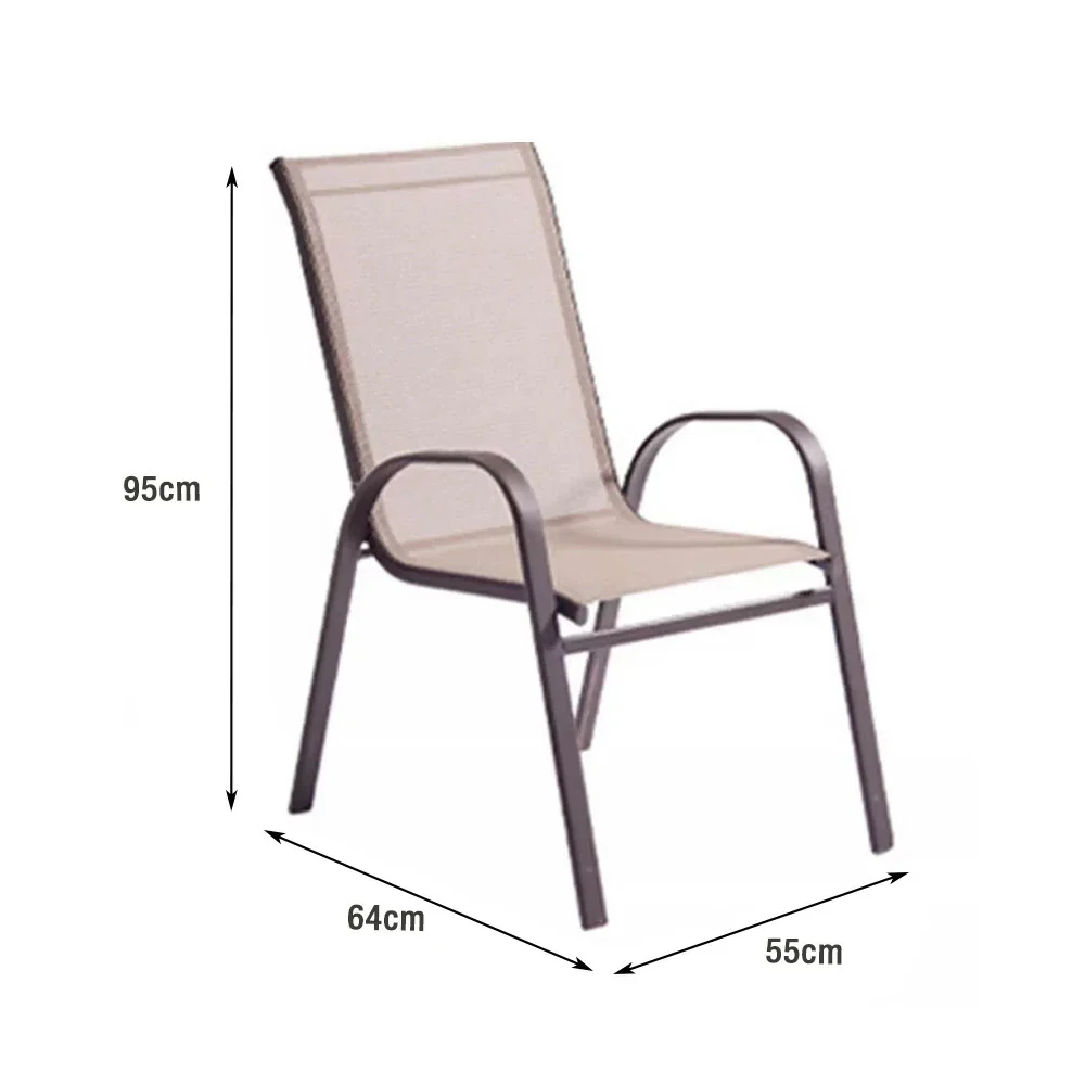 SOLARA Outdoor Table & Chair Set with Umbrella – Round Tempered Glass Table, Breathable Teslin Chairs, Sturdy Steel Frame - Khaki - Image 5