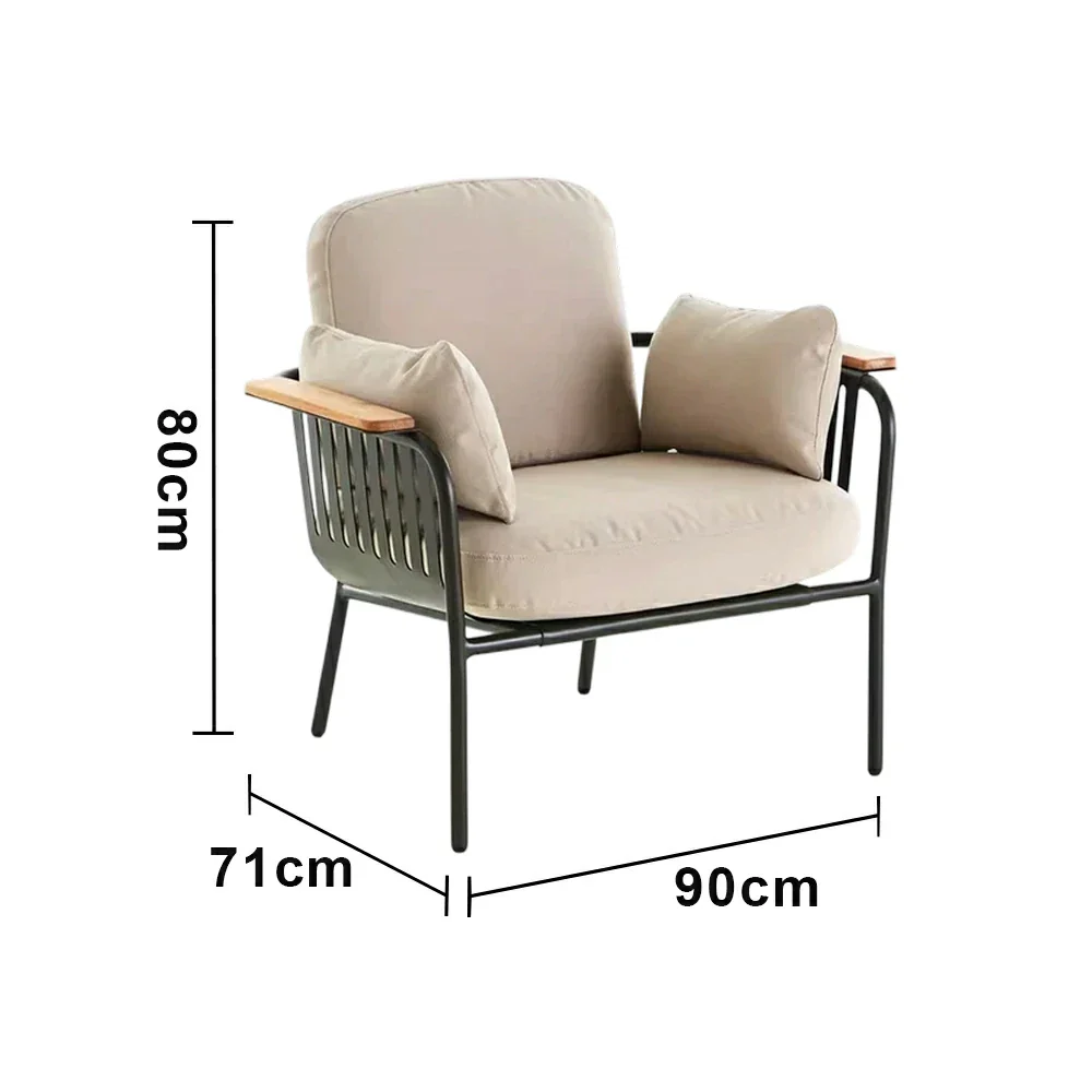 SOLARA Outdoor Aluminium Single Sofa Chair - Teak Armrests, Waterproof UV-Resistant Cushions, Powder-Coated Frame for Patio Garden Use - Beige - Image 5