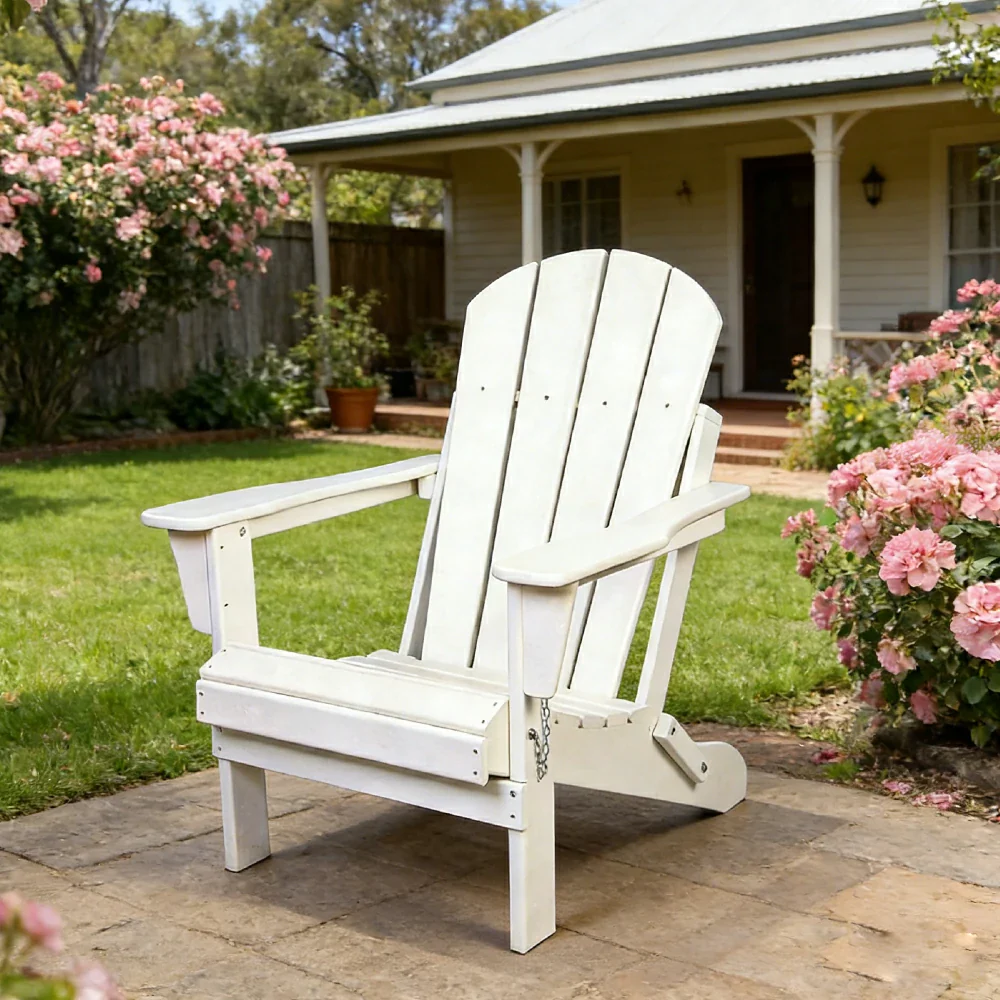 SOLARA Chair - Folding Outdoor Lounge Chair, Weather-Resistant HDPE Material, Classic Patio Garden Seating - White - Image 2
