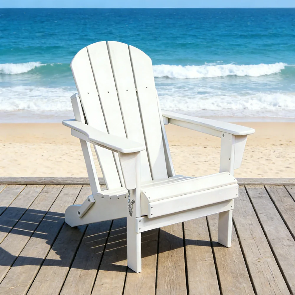 SOLARA Chair - Folding Outdoor Lounge Chair, Weather-Resistant HDPE Material, Classic Patio Garden Seating - White - Image 5