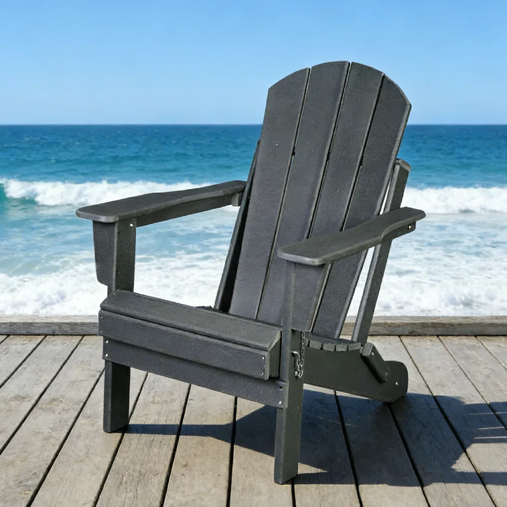 SOLARA Chair - Folding Outdoor Lounge Chair, Weather-Resistant HDPE Material, Classic Patio Garden Seating - Grey - Image 2