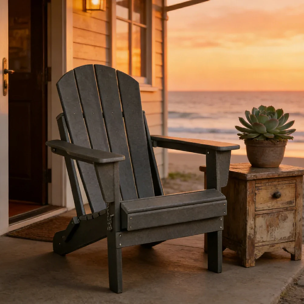 SOLARA Chair - Folding Outdoor Lounge Chair, Weather-Resistant HDPE Material, Classic Patio Garden Seating - Grey - Image 4