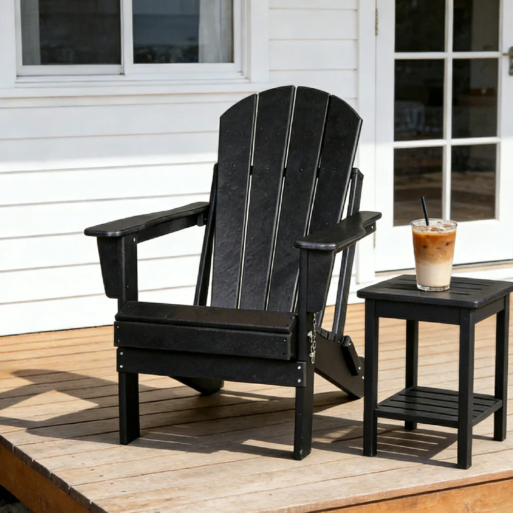 SOLARA Chair - Folding Outdoor Lounge Chair, Weather-Resistant HDPE Material, Classic Patio Garden Seating - Black - Image 2