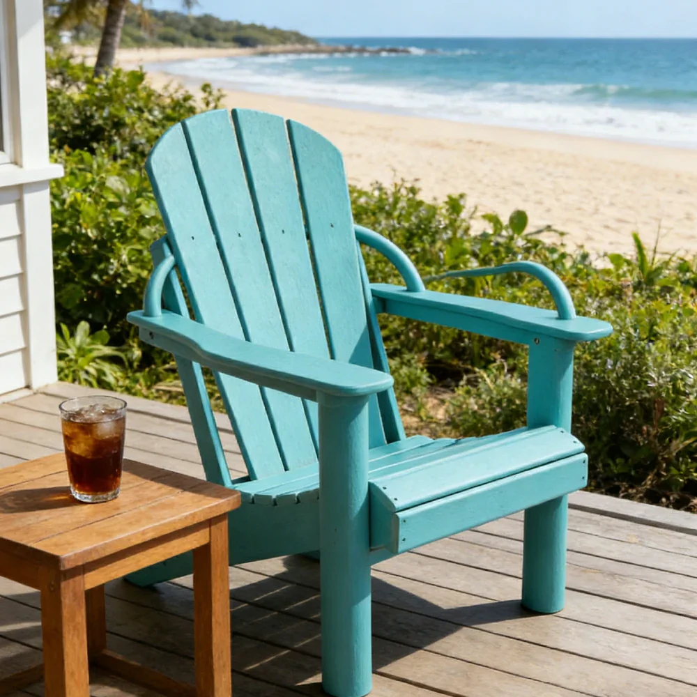 SOLARA Chair - Folding Outdoor Lounge Chair, Weather-Resistant HDPE Material, Classic Patio Garden Seating - Lighte Blue - Image 4