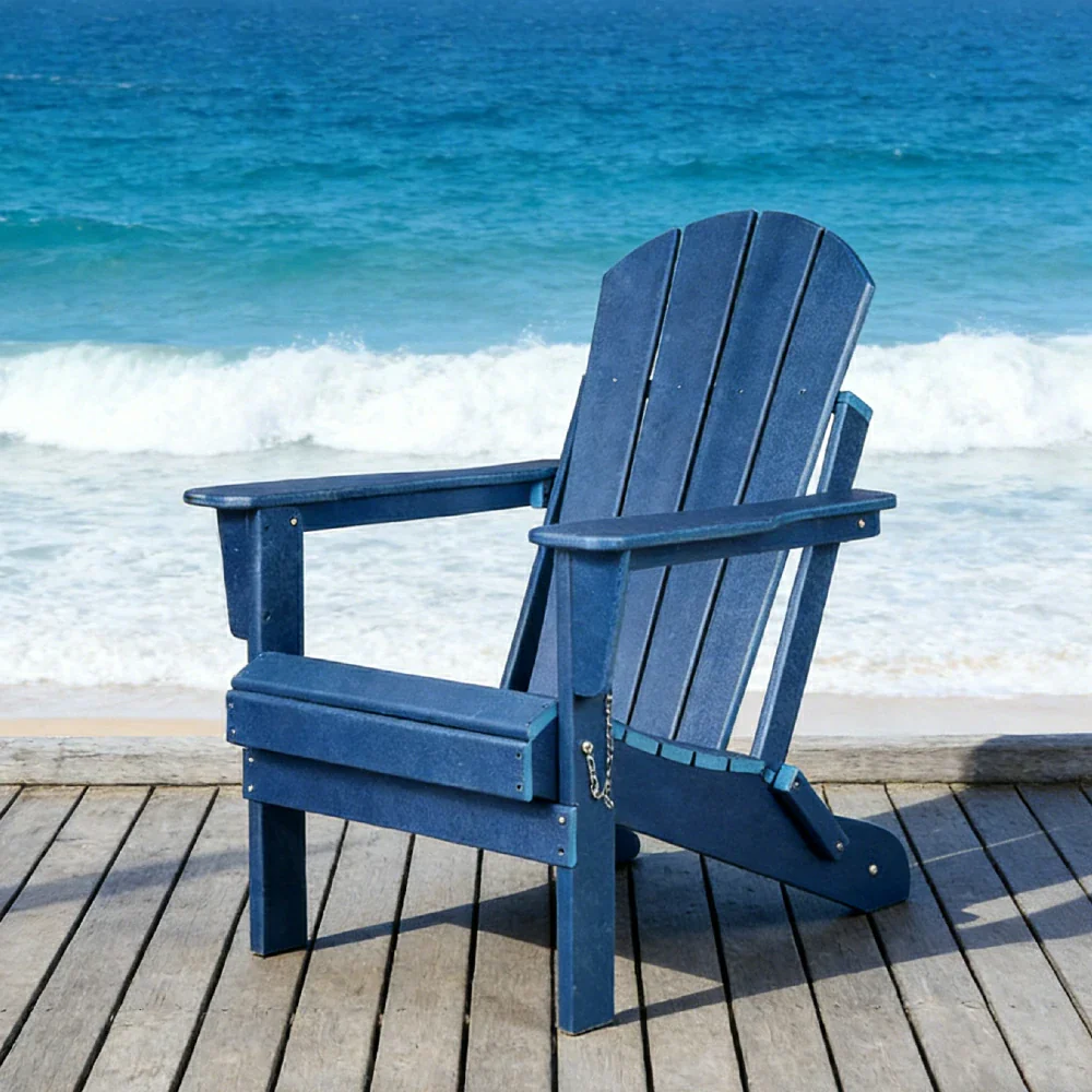 SOLARA Chair - Folding Outdoor Lounge Chair, Weather-Resistant HDPE Material, Classic Patio Garden Seating - Blue - Image 2