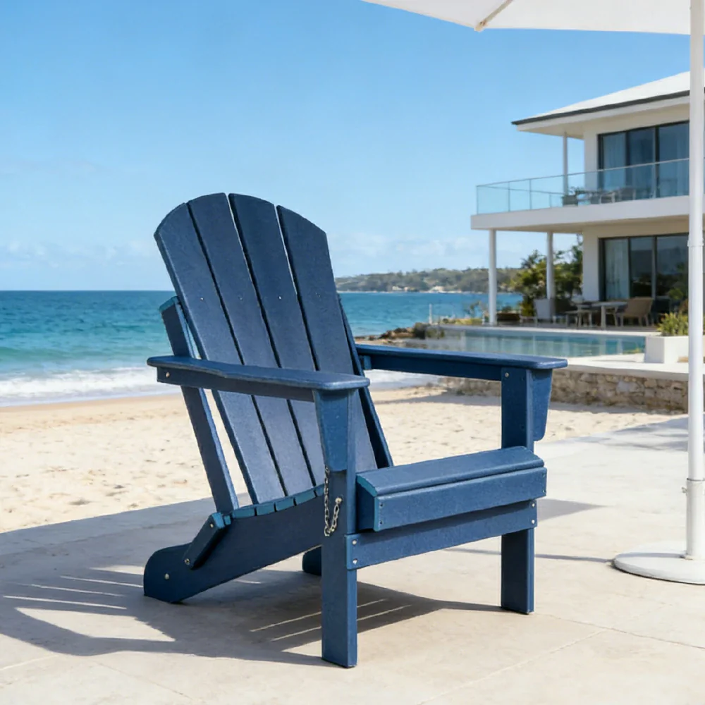 SOLARA Chair - Folding Outdoor Lounge Chair, Weather-Resistant HDPE Material, Classic Patio Garden Seating - Blue - Image 4