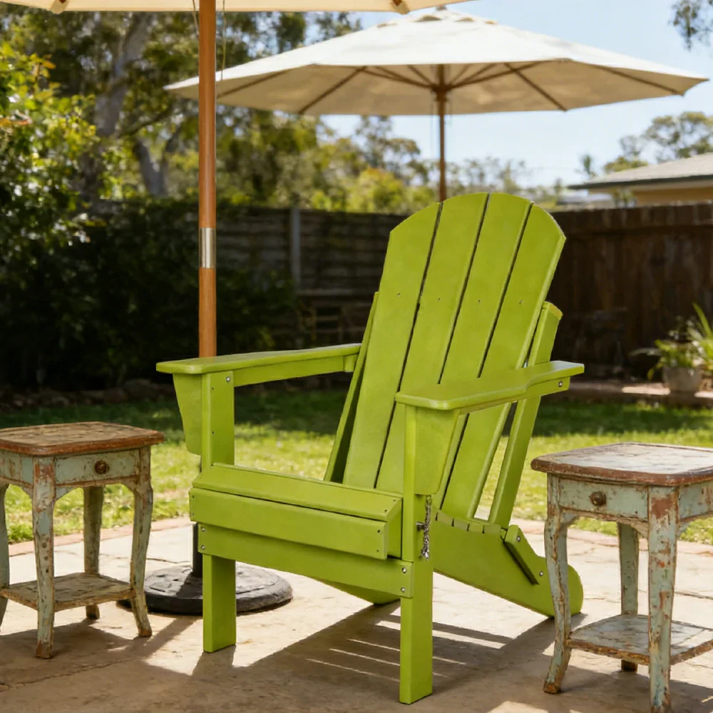 SOLARA Chair - Folding Outdoor Lounge Chair, Weather-Resistant HDPE Material, Classic Patio Garden Seating - Green - Image 4