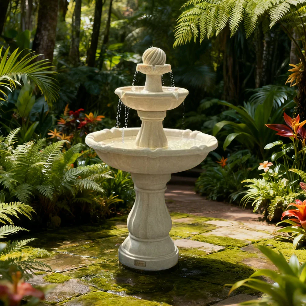 SOLARA Solar-Powered Water Fountain - Resin Fiberglass Sandstone, Waterproof, Durable, Crack-Resistant in Cold Weather - Beige - Image 4