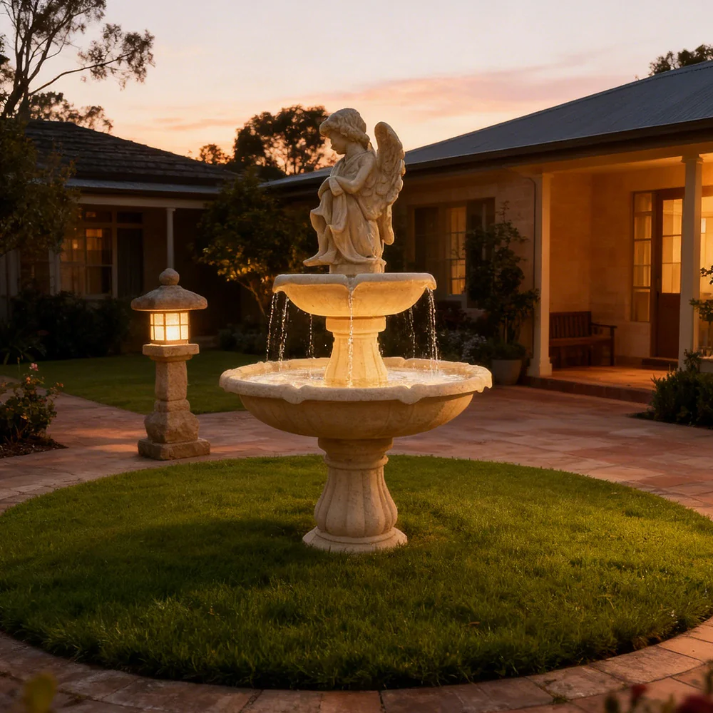 SOLARA Solar-Powered Fountain - Durable Resin Fiberglass Sandstone, Waterproof, Corrosion-Resistant, Perfect for Outdoor Use - Image 2