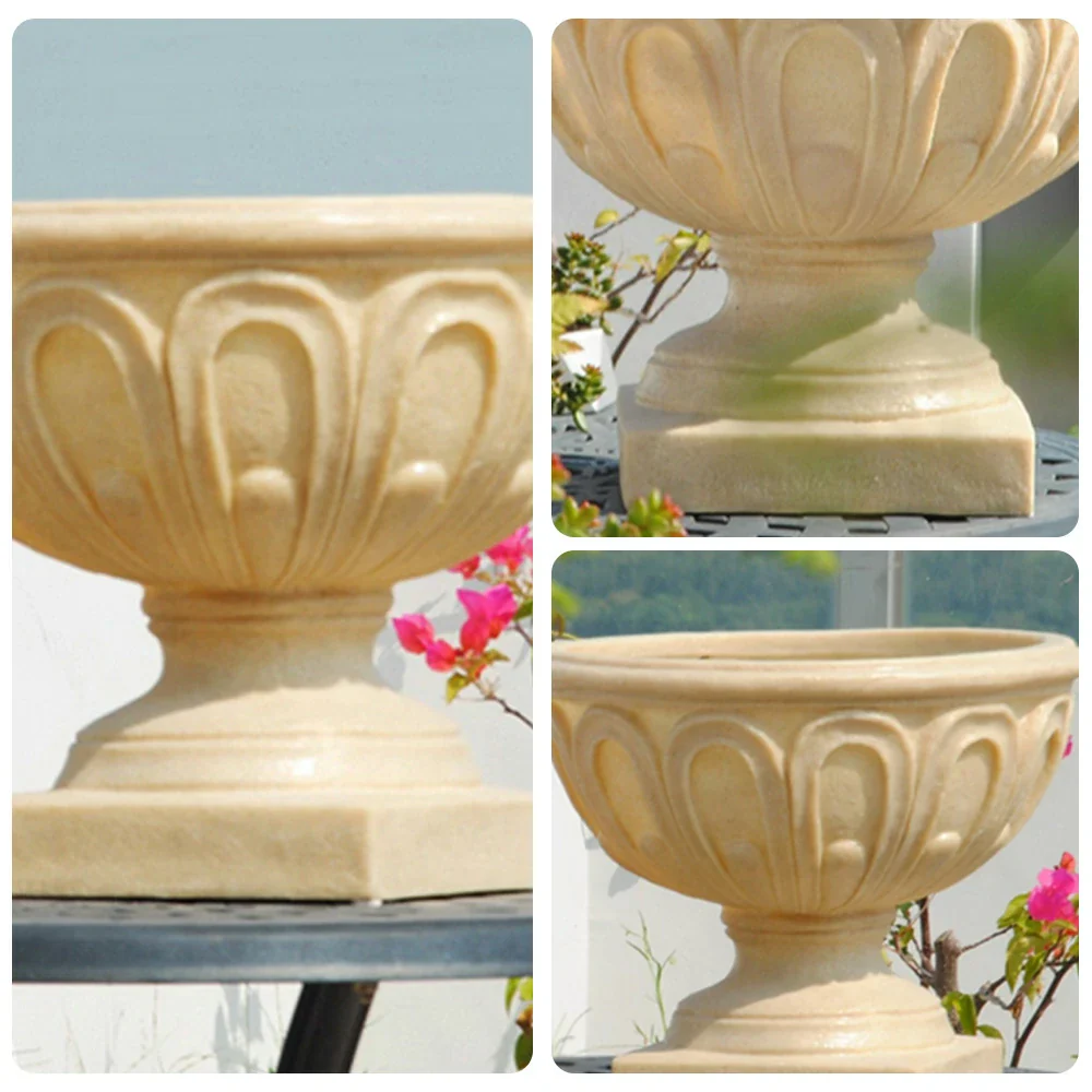 SOLARA Outdoor Pot - Resin Fiberglass Sandstone, UV-Resistant, Waterproof, Durable, Sleek Modern Design - Beige - Image 3