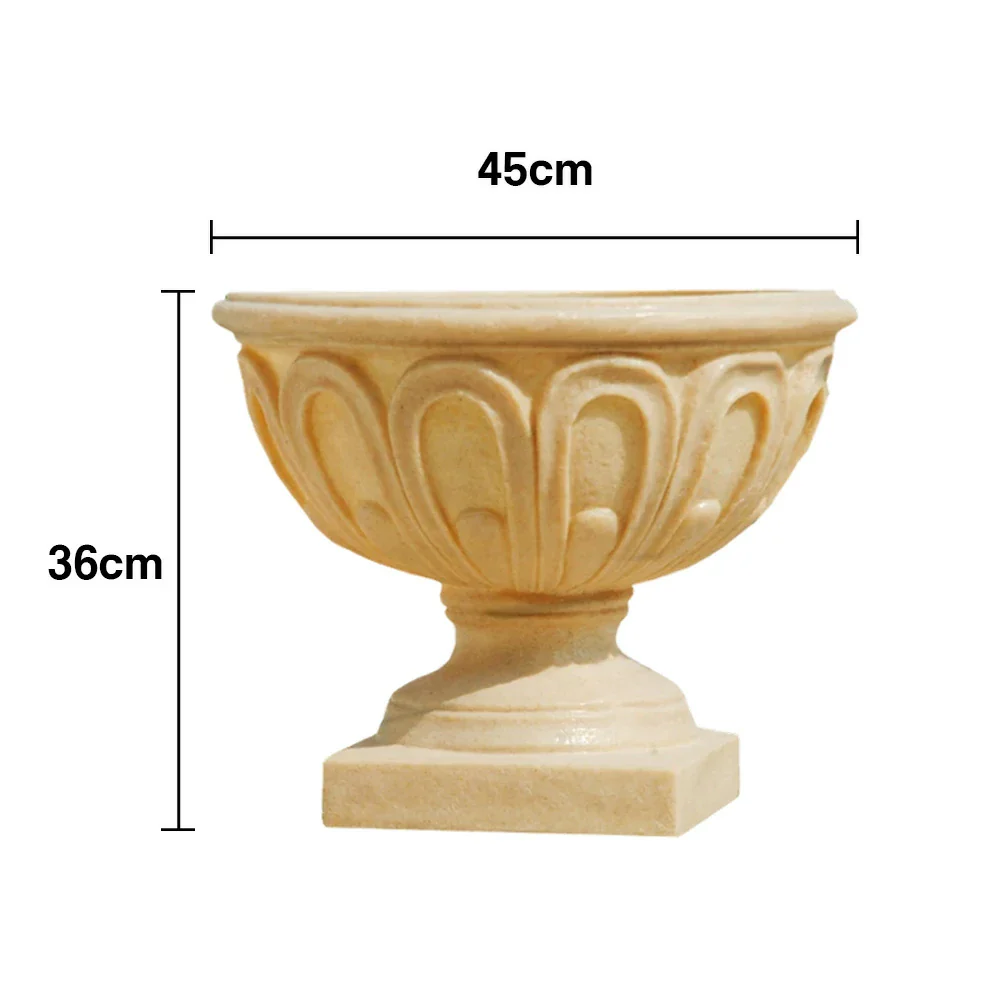 SOLARA Outdoor Pot - Resin Fiberglass Sandstone, UV-Resistant, Waterproof, Durable, Sleek Modern Design - Beige - Image 5