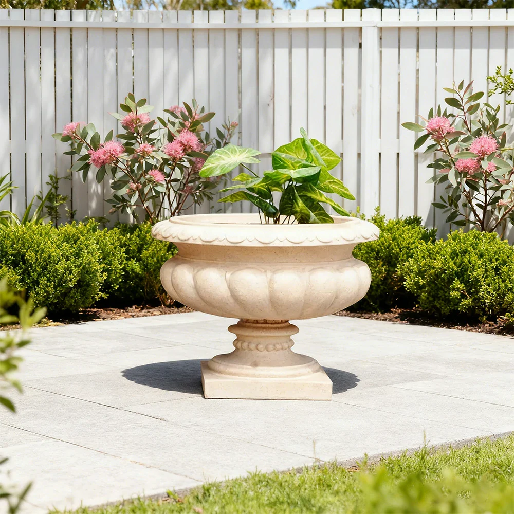 SOLARA Low Outdoor Planter Resin Fiberglass Sandstone UV-Resistant Waterproof Durable for All Weather Stylish and Practical Design - Image 2