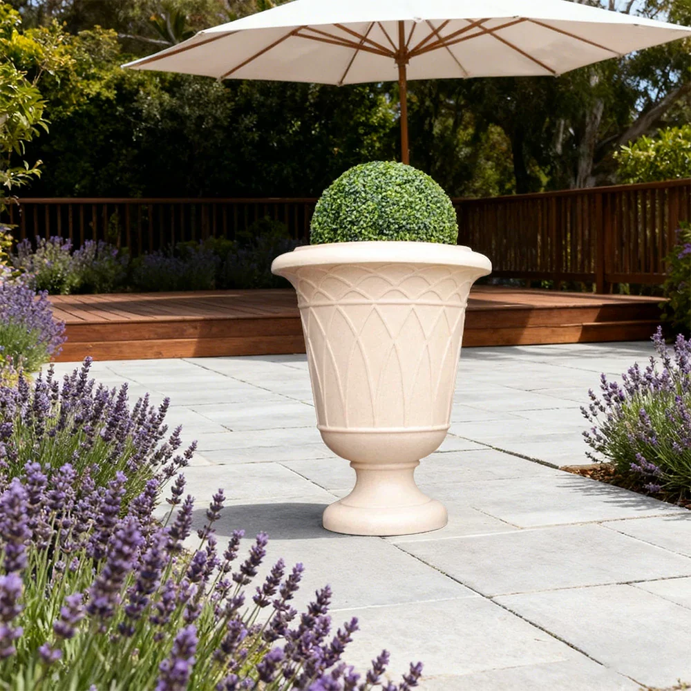 SOLARA Tall Outdoor Planter Resin Fiberglass Sandstone UV-Resistant Waterproof Durable for All Weather Stylish and Practical Design - Image 2