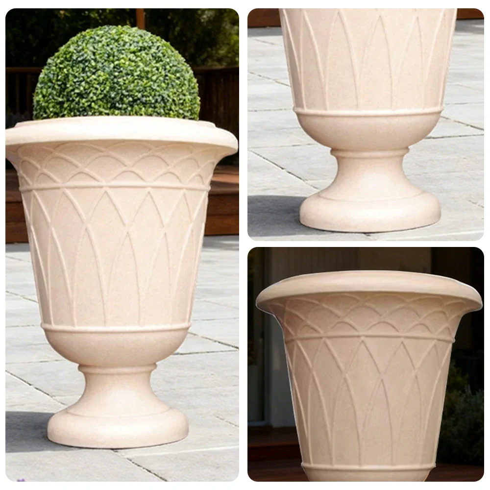SOLARA Tall Outdoor Planter Resin Fiberglass Sandstone UV-Resistant Waterproof Durable for All Weather Stylish and Practical Design - Image 3