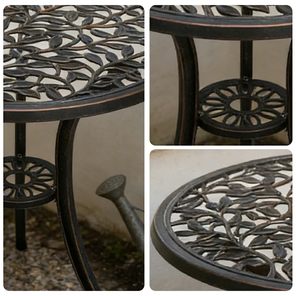 SOLARA 60cm Outdoor Dining Table - Weather-Resistant Cast Aluminium Frame, Heavy-Duty Patio Garden Balcony Table - Black - Image 3