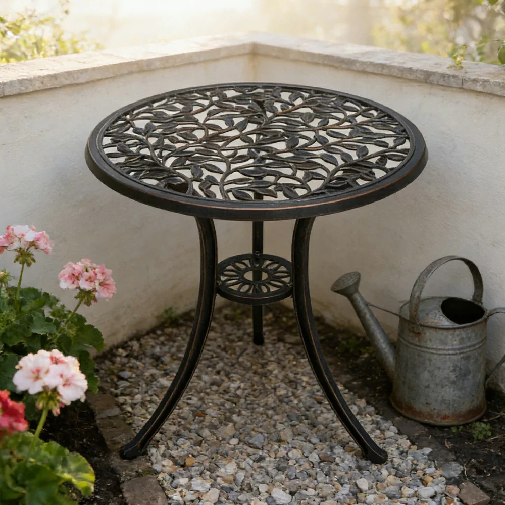SOLARA 60cm Outdoor Dining Table - Weather-Resistant Cast Aluminium Frame, Heavy-Duty Patio Garden Balcony Table - Black - Image 4