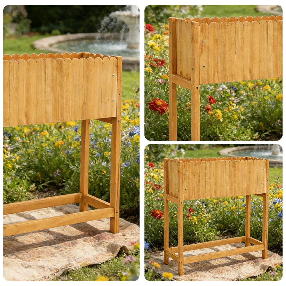SOLARA 66/106cm Planter Box Dual-Layer Storage Solid Wood Frame Reinforced Structure Water-Based Coating Indoor Outdoor Use - Yellow - Image 3