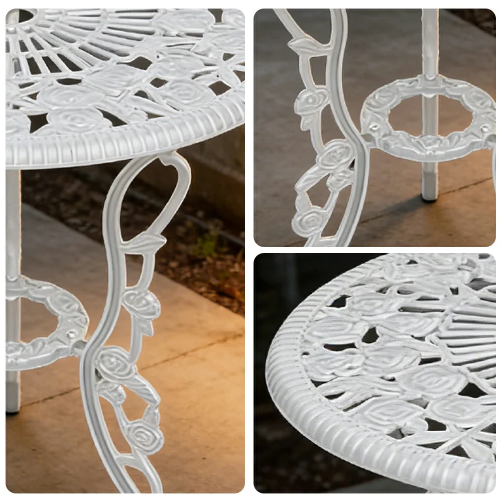 SOLARA 60cm Outdoor Dining Table - Weather-Resistant Cast Aluminium Frame, Heavy-Duty Patio Garden Balcony Table - White - Image 3