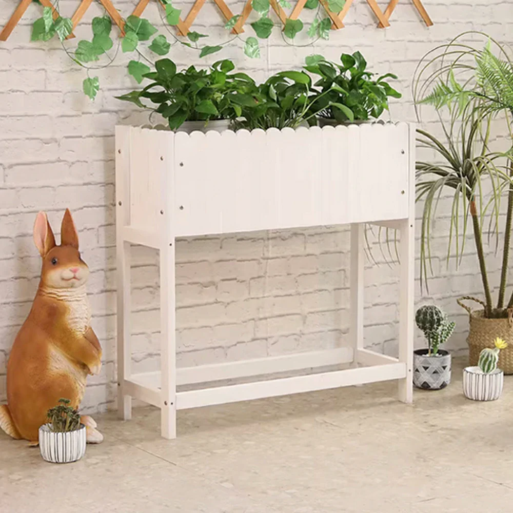 SOLARA 66/106cm Planter Box Dual-Layer Storage Solid Wood Frame Reinforced Structure Water-Based Coating Indoor Outdoor Use - White - Image 2