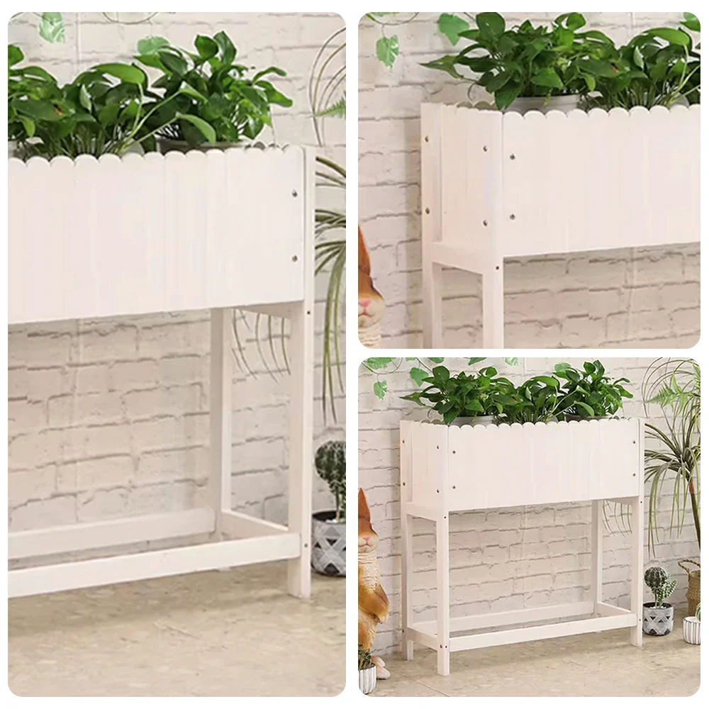 SOLARA 66/106cm Planter Box Dual-Layer Storage Solid Wood Frame Reinforced Structure Water-Based Coating Indoor Outdoor Use - White - Image 3