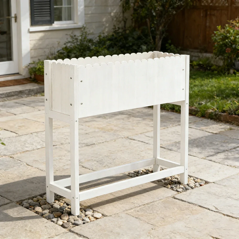SOLARA 66/106cm Planter Box Dual-Layer Storage Solid Wood Frame Reinforced Structure Water-Based Coating Indoor Outdoor Use - White - Image 4