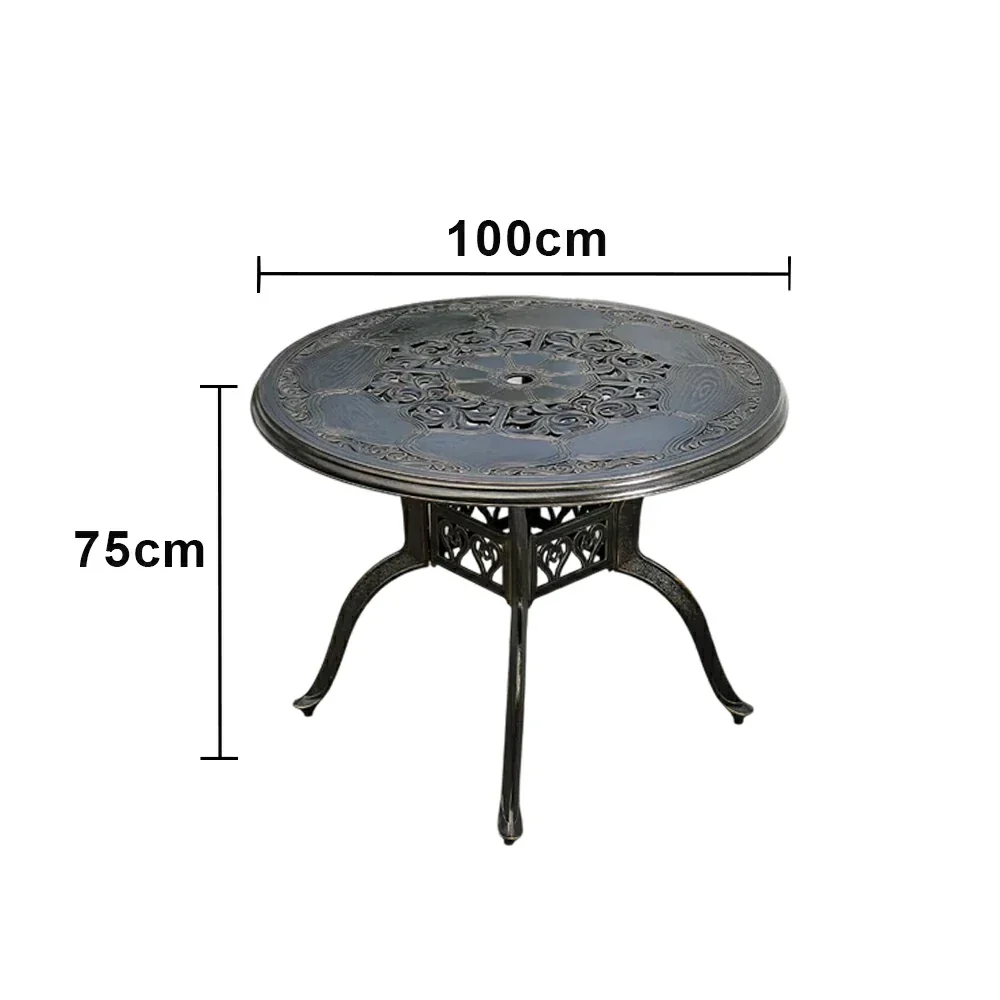 SOLARA 100cm Outdoor Dining Table - Weather-Resistant Cast Aluminium Frame, Heavy-Duty Patio Garden Balcony Table - Black - Image 5