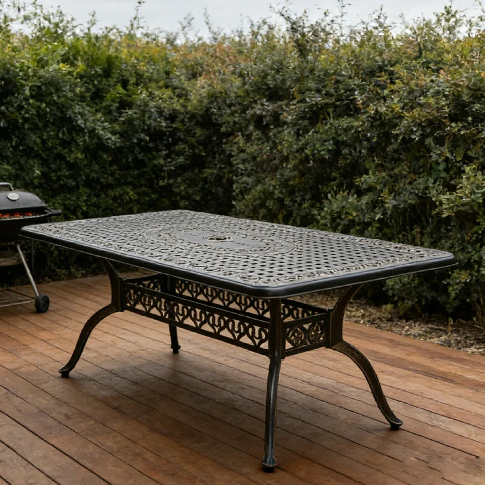 SOLARA 150cm Outdoor Dining Table - Weather-Resistant Cast Aluminium Frame, Heavy-Duty Patio Garden Balcony Table - Black - Image 4