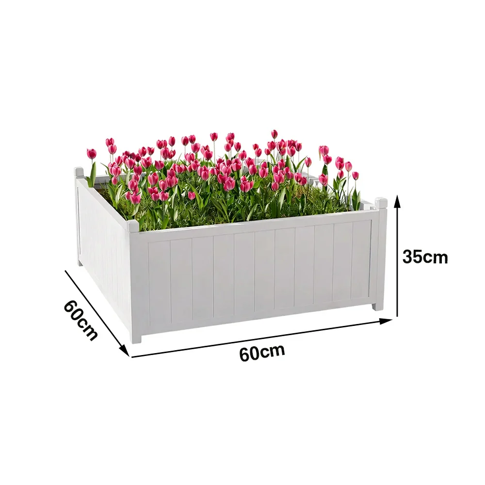 SOLARA 60/100cm Raised Planter Box Reinforced Frame Thickened Posts Heavy-Duty Outdoor Garden Bed - White - Image 5