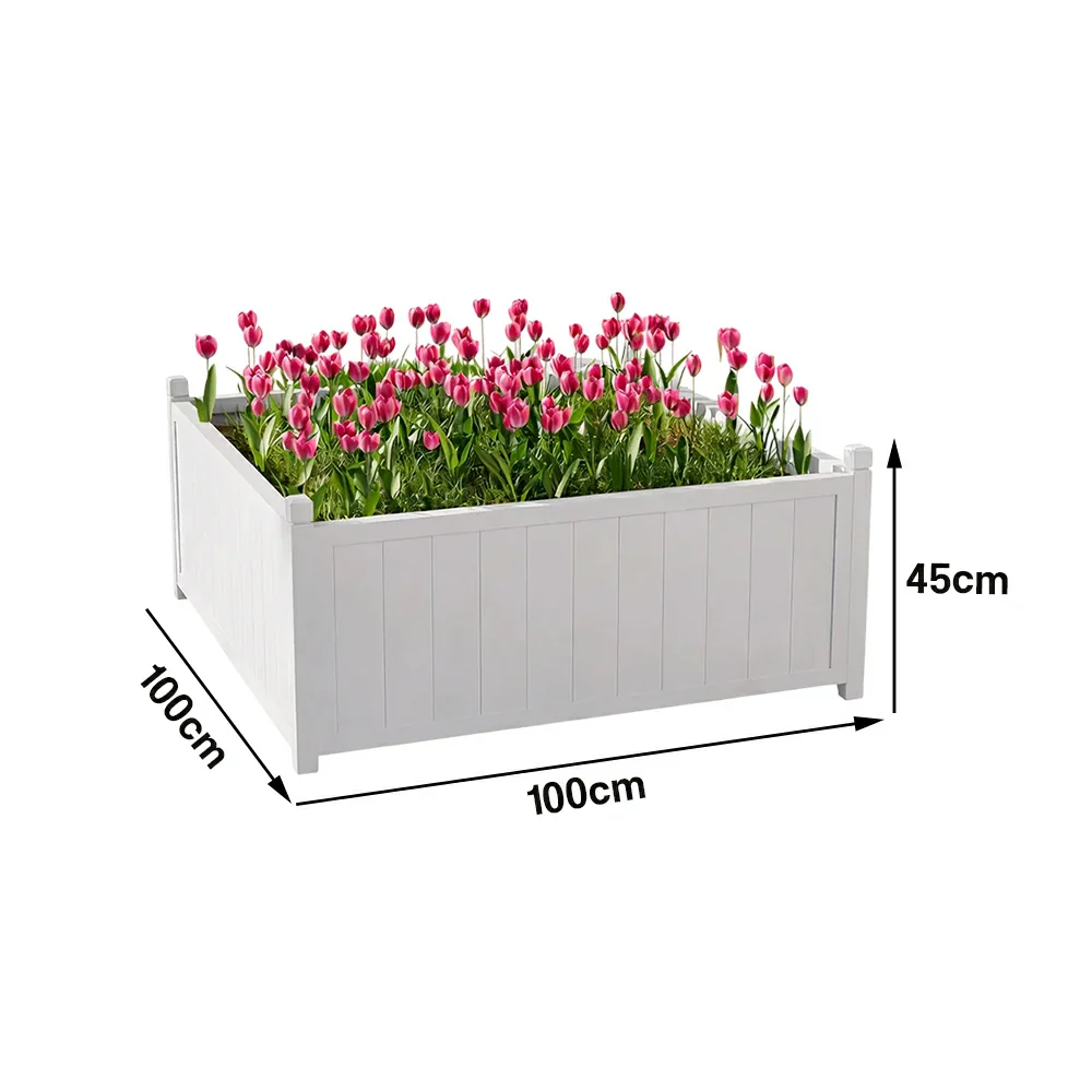SOLARA 60/100cm Raised Planter Box Reinforced Frame Thickened Posts Heavy-Duty Outdoor Garden Bed - White - Image 6