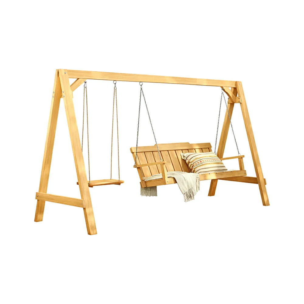 SOLARA Outdoor Swing Chair Heavy-Duty Load Support Solid Wood Frame Stainless Steel Hooks Patio Use - Yellow