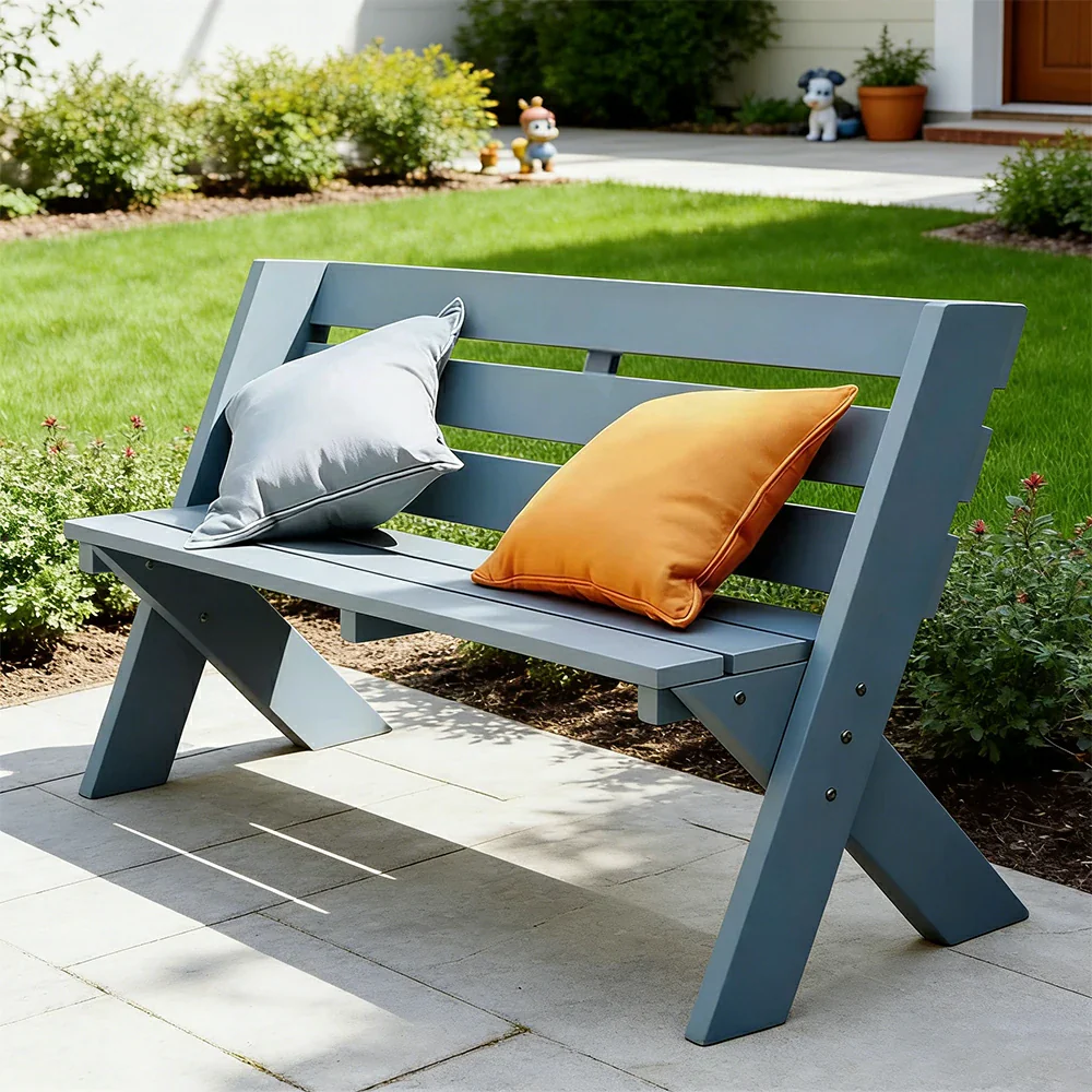 SOLARA 120/150cm Outdoor Two-Seater Bench - Heavy-Duty Solid Hardwood Construction, Reinforced X-Frame Support, Weather-Resistant Finish - Blue - Image 2