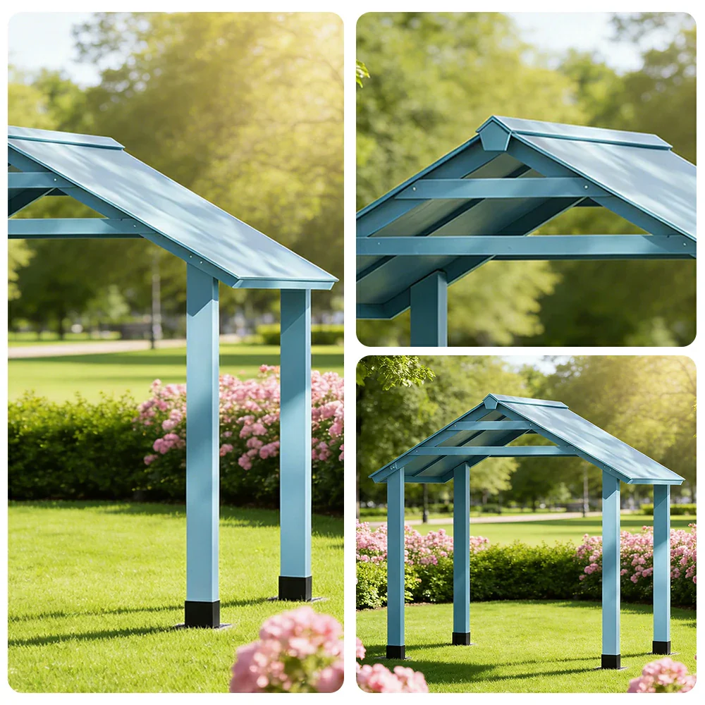 SOLARA Outdoor Garden Pavilion Water-Resistant Roof Solid Wood Frame Heavy-Duty Support Structure - Blue - Image 3